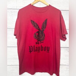 Playboy Red & Black Graphic Bunny Logo Short Sleeve T-Shirt Size XL
